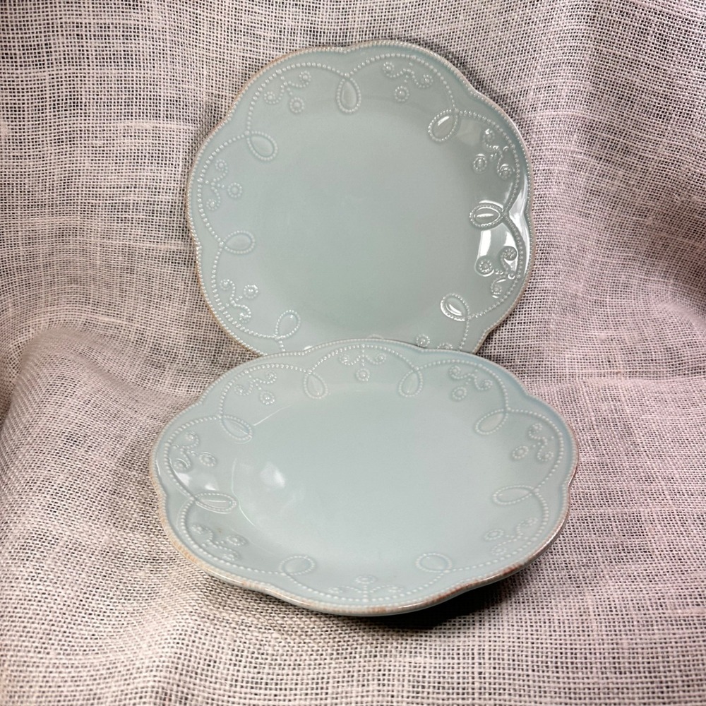 Lenox French Perle Ice Blue Salad Plates Set of 2 Scalloped 9 Inch Stoneware